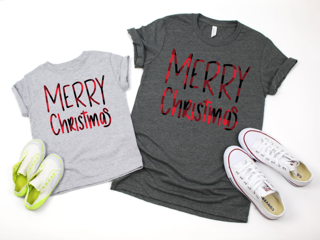 Buffalo Plaid Merry Christmas Kids Tee