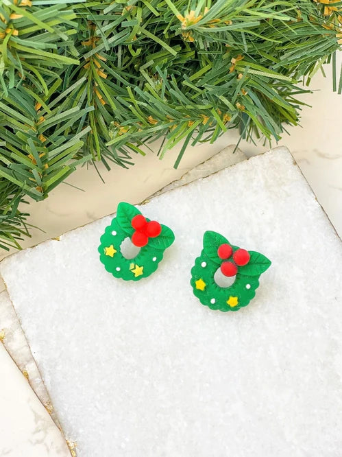 PREORDER: Christmas Wreath Clay Stud Earrings