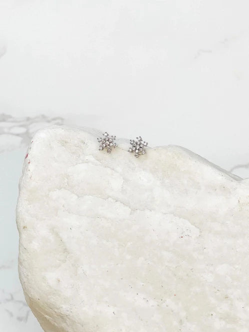 PREORDER: Cubic Zirconia Snowflake Stud Earrings in Silver