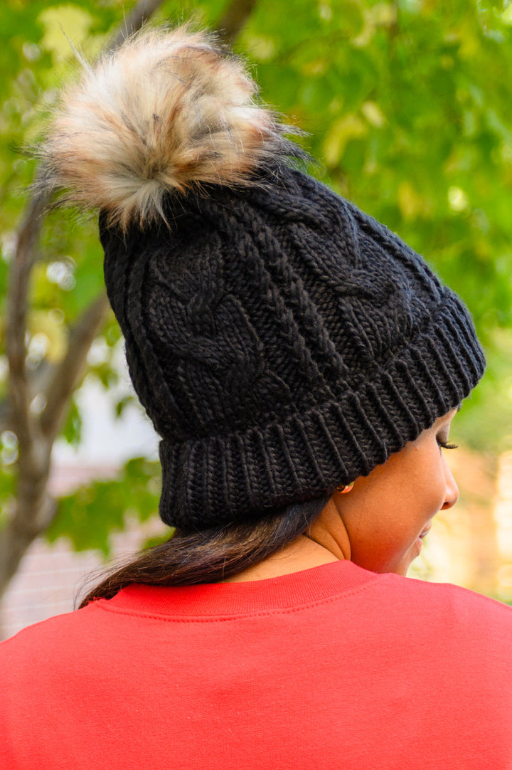 Cable Knit Cuffed Beanie In Black