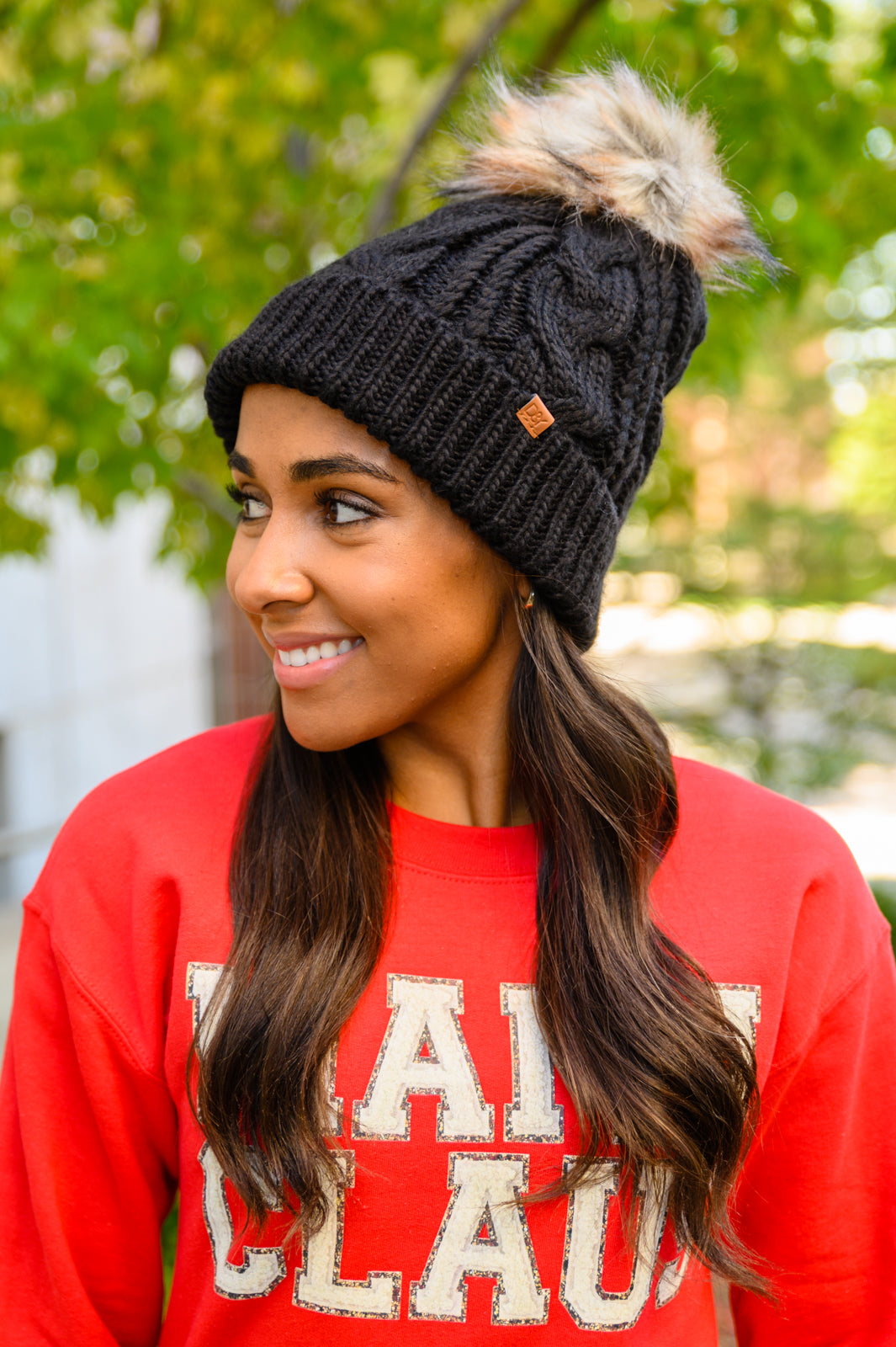 Cable Knit Cuffed Beanie In Black
