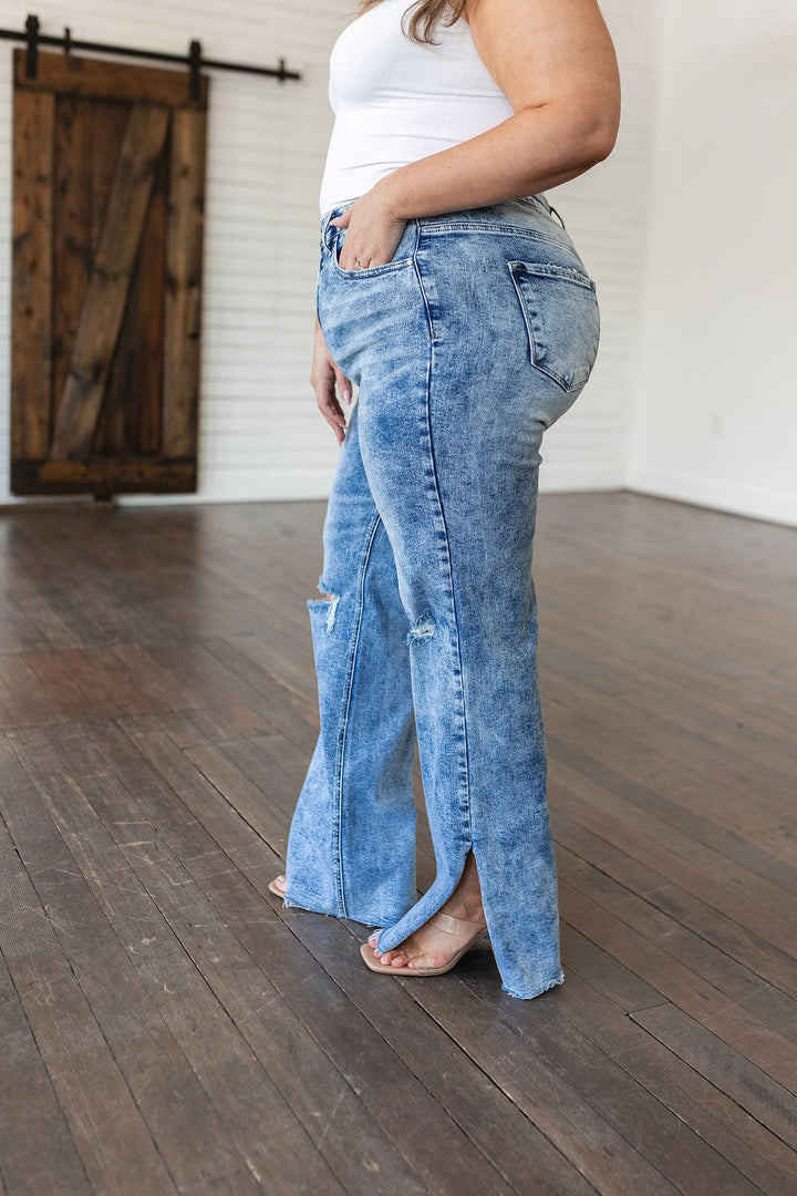 Carter High Rise Slit Hem Straight Jeans