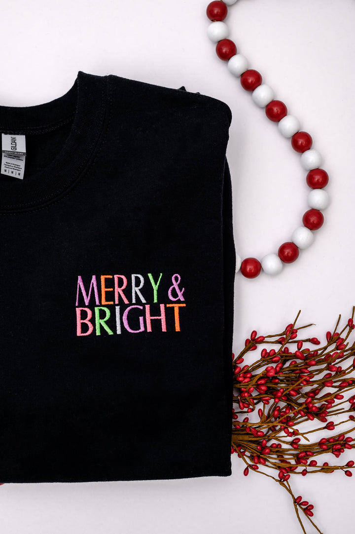 PREORDER: Merry and Bright Embroidered Sweatshirt