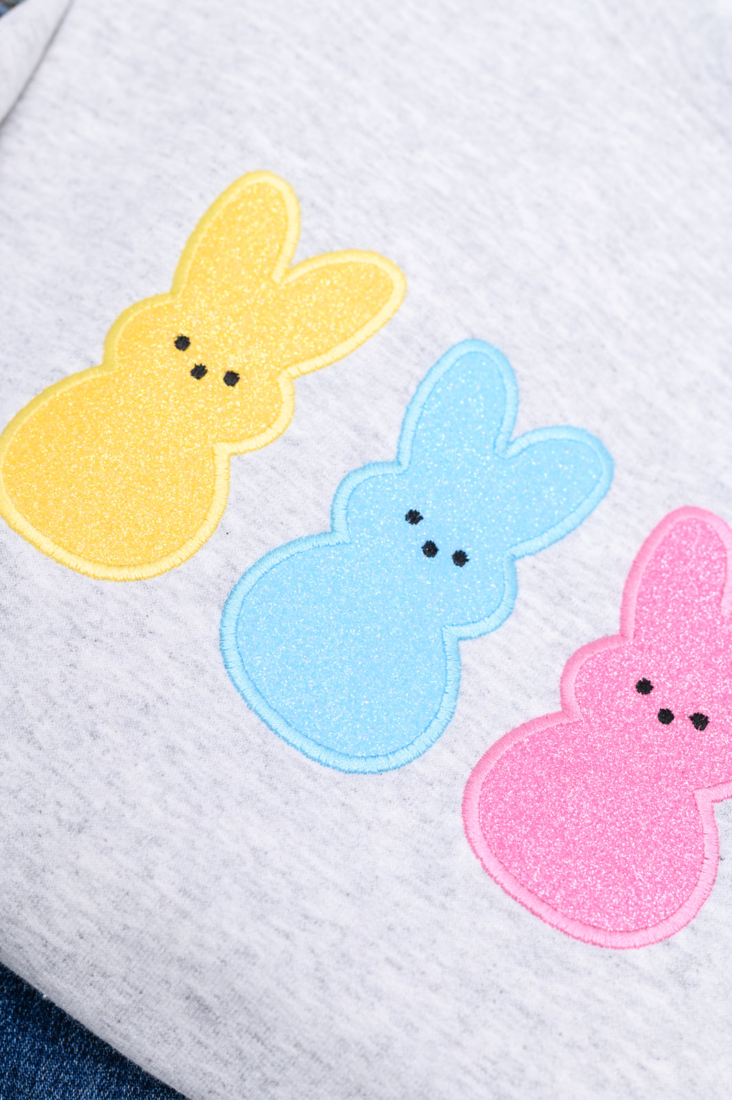 PREORDER: Embroidered Glitter Sweatshirt in Multicolor Bunnies