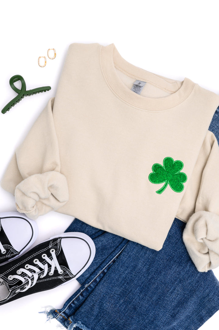 PREORDER: Embroidered Shamrock Glitter Sweatshirt in Two Colors
