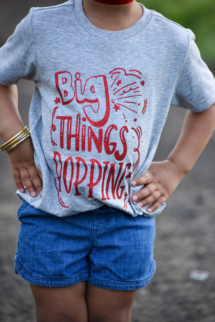 Big Things Popping Tee Red Glitter - Mattie and Mase