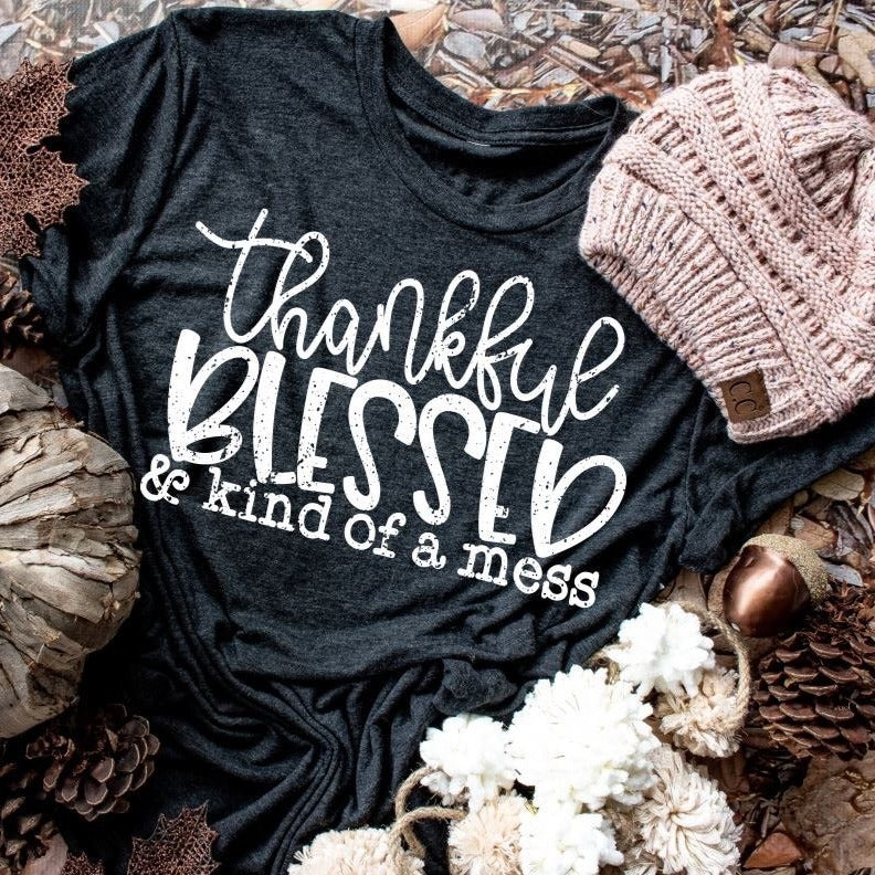Limited Stock: Thankful Blessed Mess Unisex Adult Tee