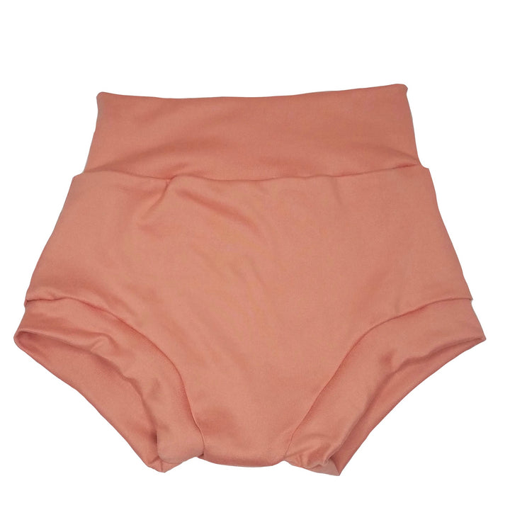 dark peach high waisted bummies for babies and toddlers. sizes 0/3M to 3/4T available